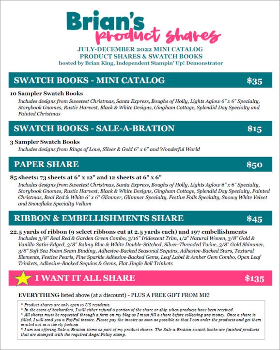 Brian's July-December 2022 Mini Catalog Shares, Stampin Up!