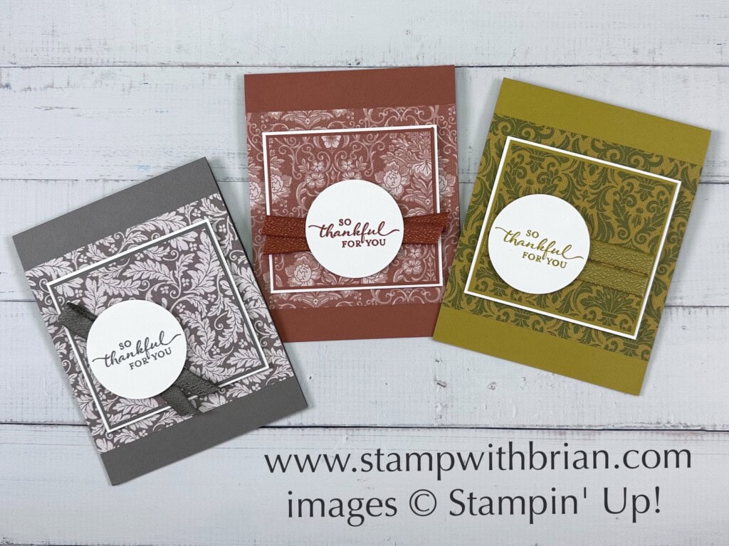 Three cards with So Sincere and Traditions of St Nick Designer Series Paper, Stampin Up!, Brian King, thank you card