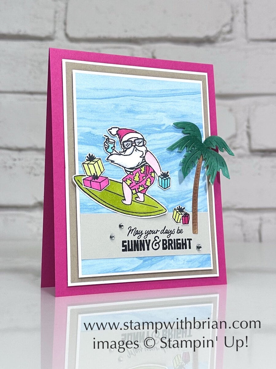 Surfing Santa, Stampin Up!, Brian King, fun Christmas card Surfing Santa, Stampin Up!, Brian King, fun Christmas card