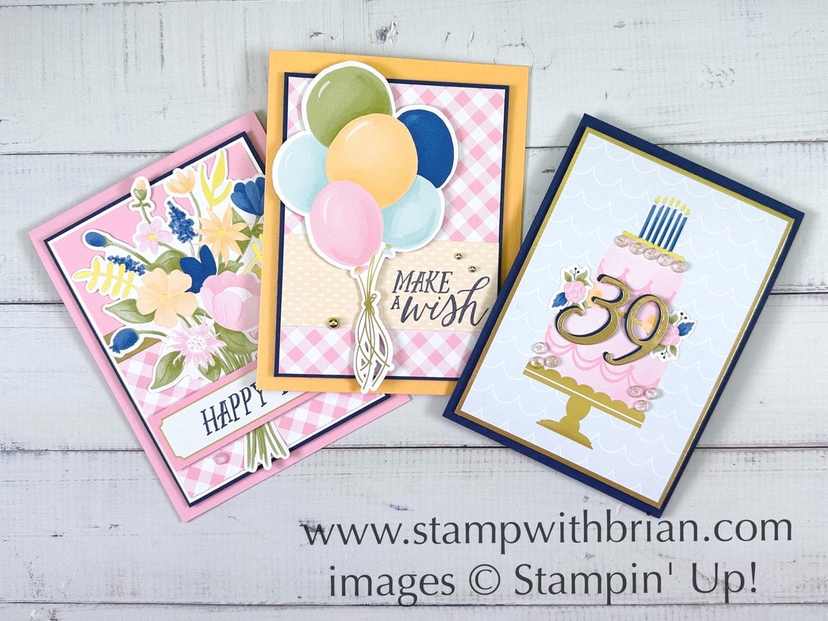 Trio of birthday cards with Wildflower Birthday Specialty Designer Series Paper, Birthday Celebration Dies, Stampin' Up!, Brian King, birthday cards