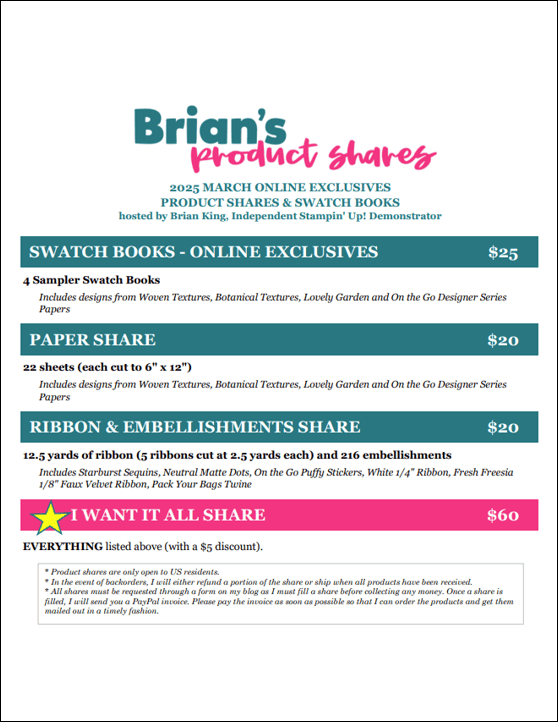 March 2025 Online Exclusives Product Shares, Stampin' Up!, Brian King