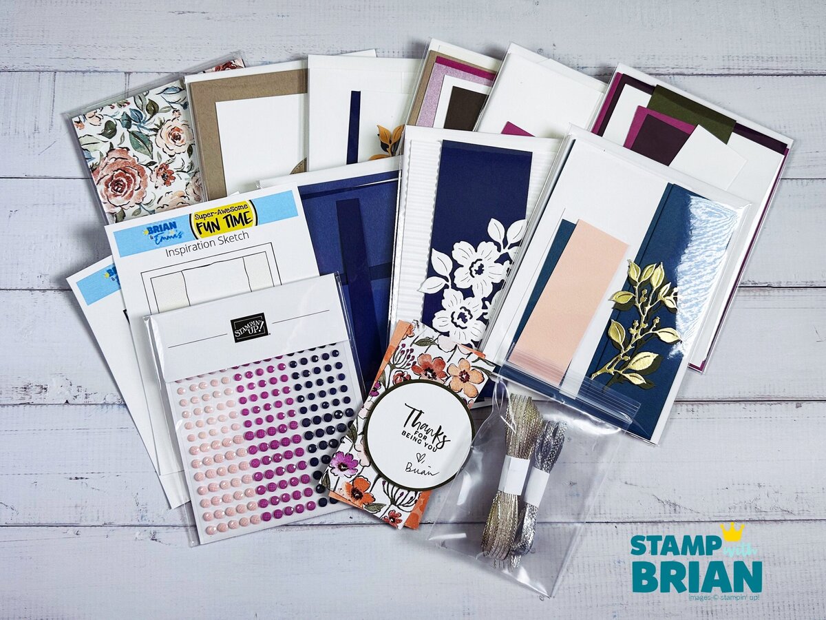 contents of Charming Day Super-Awesome Fun Time Card Kit, Stampin' Up!, Brian King contents of Charming Day Super-Awesome Fun Time Card Kit, Stampin' Up!, Brian King