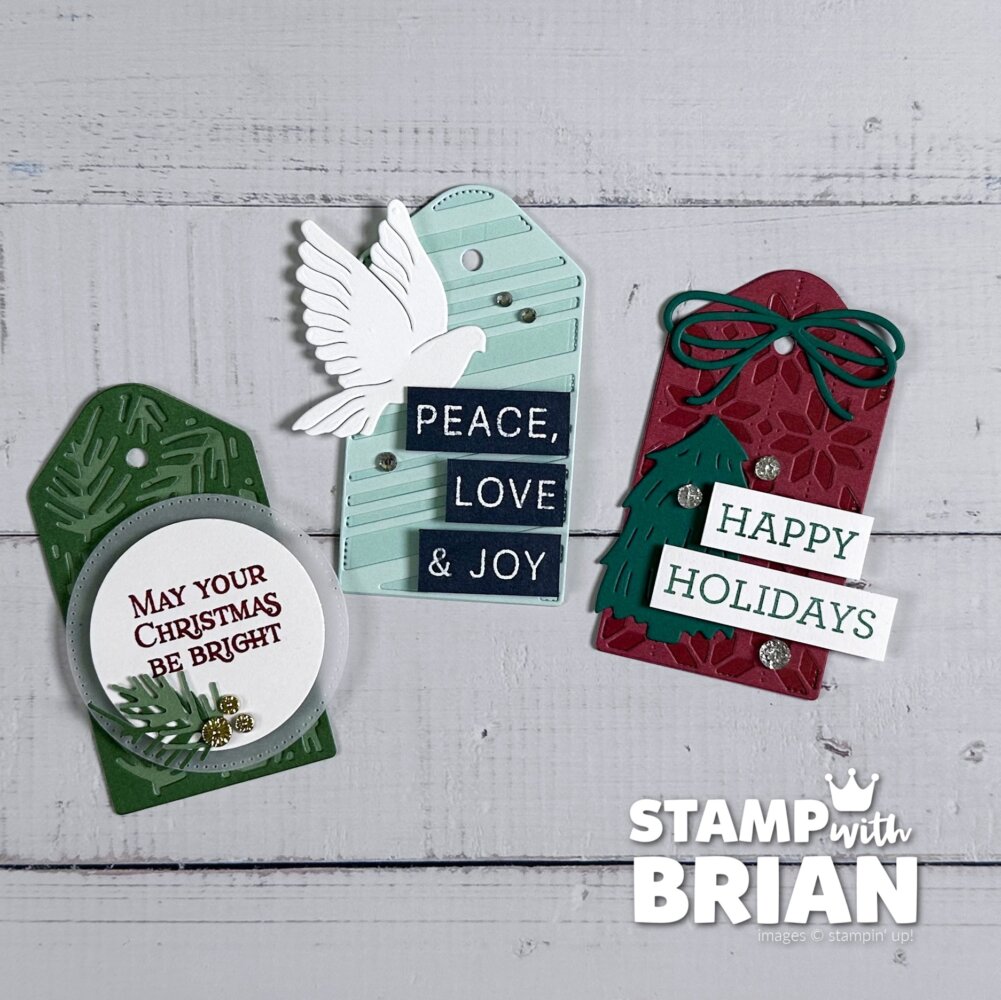 three tags with Patterned Tags Dies, Stampin' Up!, Brian King
