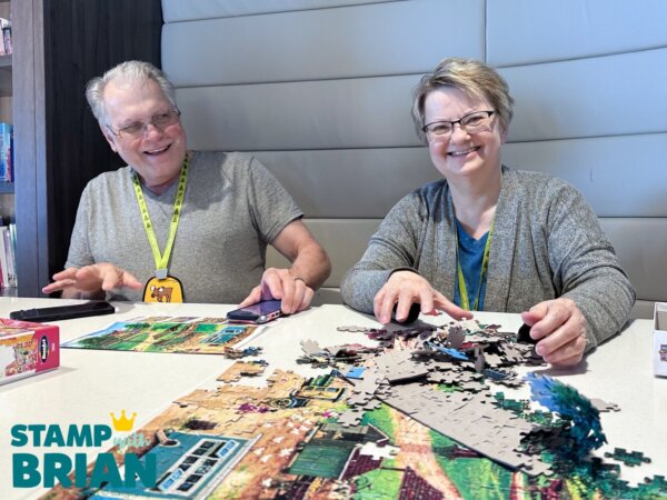 Andy Greff and LeeAnn Greff, puzzling on Stampin' Up!'s 2026 Alaska Incentive Trip Andy Greff and LeeAnn Greff, puzzling on Stampin' Up!'s 2026 Alaska Incentive Trip